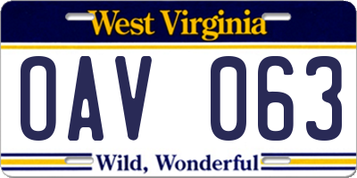 WV license plate OAV063