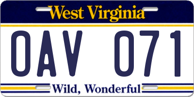 WV license plate OAV071