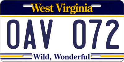 WV license plate OAV072