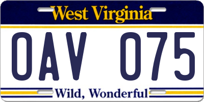 WV license plate OAV075