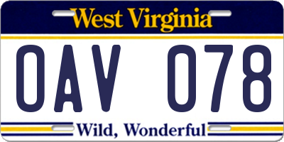 WV license plate OAV078