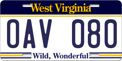 WV license plate OAV080