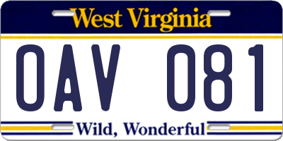 WV license plate OAV081