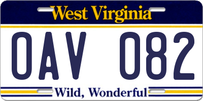 WV license plate OAV082