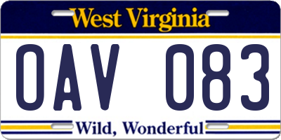 WV license plate OAV083