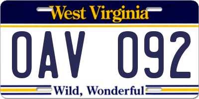 WV license plate OAV092