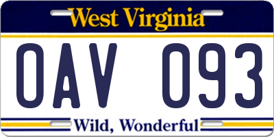 WV license plate OAV093