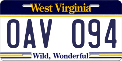 WV license plate OAV094