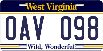 WV license plate OAV098