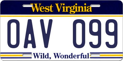 WV license plate OAV099