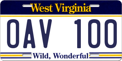WV license plate OAV100