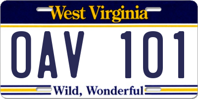 WV license plate OAV101