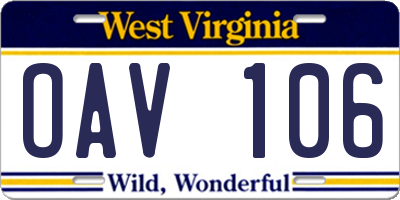 WV license plate OAV106