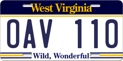 WV license plate OAV110