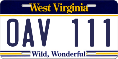 WV license plate OAV111