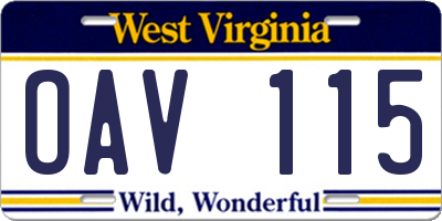 WV license plate OAV115
