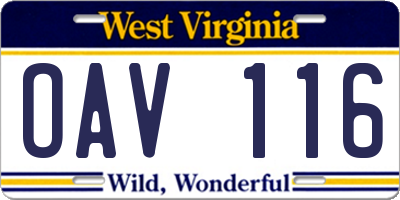 WV license plate OAV116