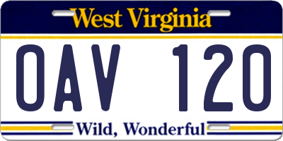 WV license plate OAV120