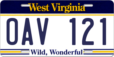 WV license plate OAV121