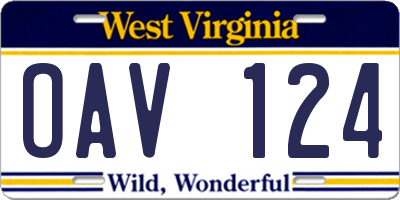 WV license plate OAV124