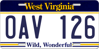 WV license plate OAV126