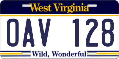 WV license plate OAV128