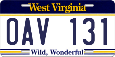 WV license plate OAV131