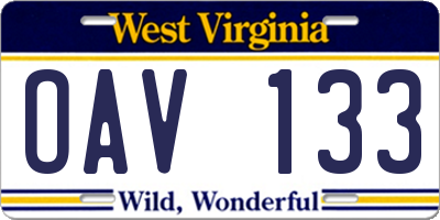 WV license plate OAV133