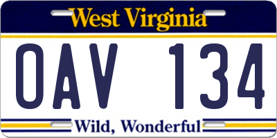 WV license plate OAV134