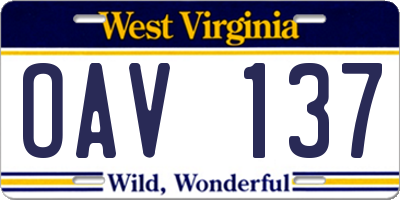 WV license plate OAV137