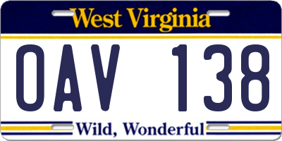 WV license plate OAV138