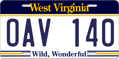 WV license plate OAV140