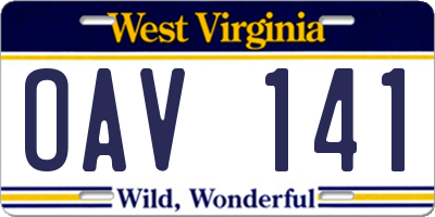 WV license plate OAV141