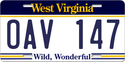 WV license plate OAV147