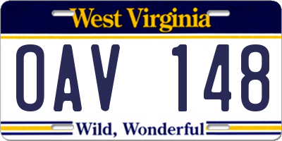 WV license plate OAV148