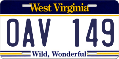WV license plate OAV149