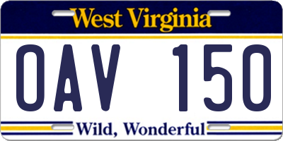 WV license plate OAV150