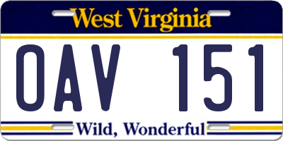 WV license plate OAV151