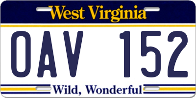WV license plate OAV152
