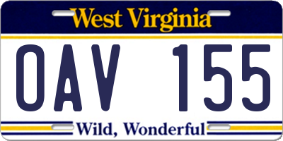 WV license plate OAV155