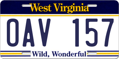 WV license plate OAV157