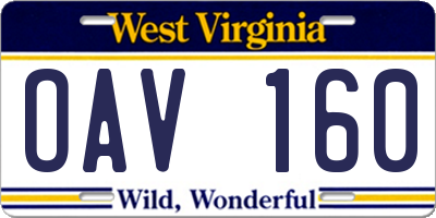 WV license plate OAV160
