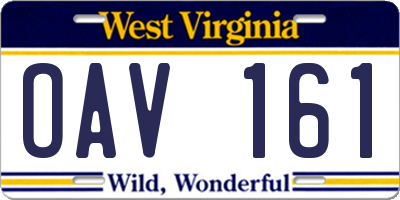 WV license plate OAV161