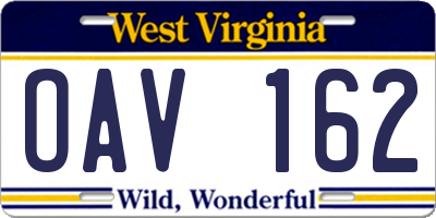 WV license plate OAV162
