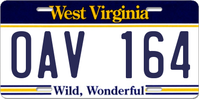 WV license plate OAV164