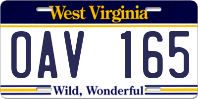 WV license plate OAV165