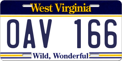 WV license plate OAV166