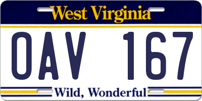WV license plate OAV167