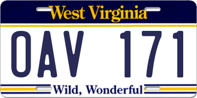 WV license plate OAV171