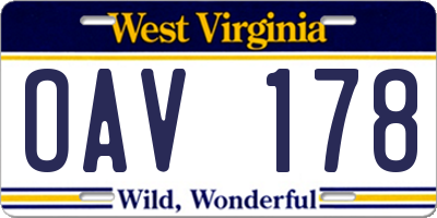 WV license plate OAV178